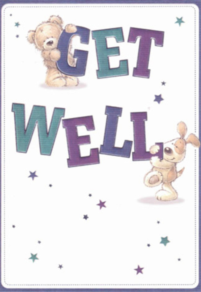 This get well card, brimming with gentle encouragement, feels right at home in Belsize Park's leafy avenues and artistic corners. The scene is a playful celebration: a rosy-cheeked bear and floppy-eared puppy, both rendered in soft watercolours, stand amidst a swirl of indigo and aquamarine typography that anchors the message with confidence and cheer. Around them, a constellation of painted stars drifts lightly across the composition, each one a tiny wish for brighter days ahead-the same way a thoughtful bouquet can infuse a room with hope. There's a tactile richness here: you can almost imagine the plush bear's fur under your fingers and the puppy's silky ears, echoing the sensory delight of lush petals and fresh greenery. The light background provides clarity and calm, much like the open spaces around Belsize Park Square. Envision this card accompanying a hand-selected arrangement, delivered with care down the familiar streets of Belsize Park-the combined gesture a radiant offering of compassion and positivity, suited for lifting the spirits of loved ones, whether young or old.